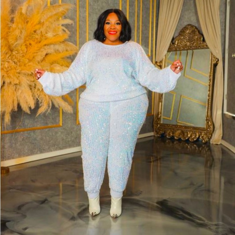White Sequins 2pc Jogger set